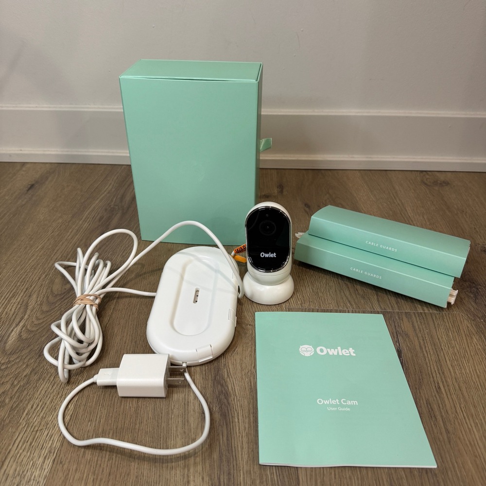 Owlet Cam Smart Baby Monitor HD Video WiFi White OC01A with Cable Guards Kit